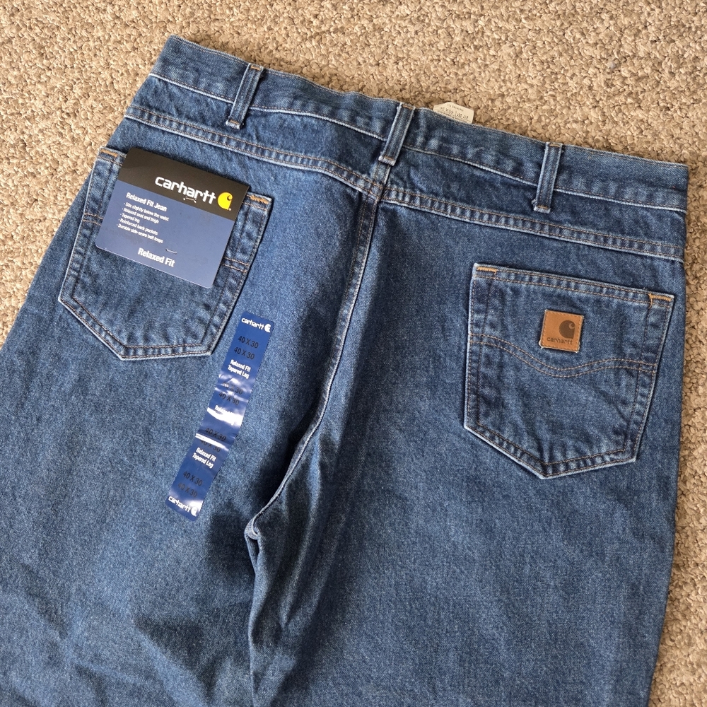 NWT Carhartt 40x30 Tapered Leg Relaxed Fit Blue‎ Denim Work Jeans (38x 30.5)
